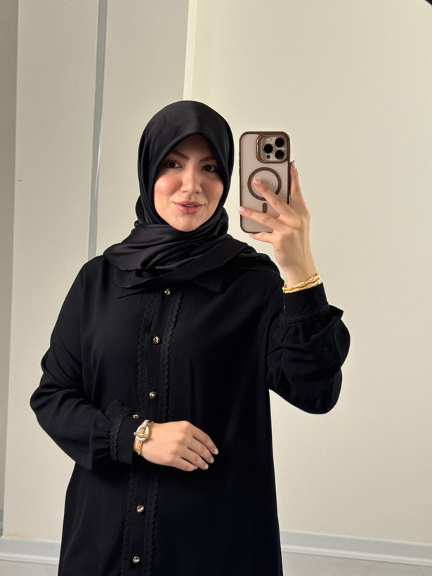 مانتونخی مشکی بشرا / قد قابل تنظیم به دلخواهه شما / جلو باز + دکمه